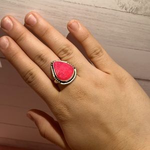 Hot Pink Quartz Ring, Adjustable, Silver 925